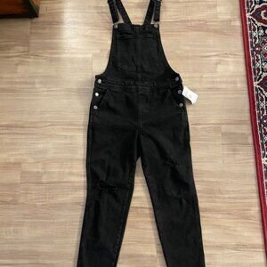 Old Navy Straight Black-Wash Ripped Jean Overalls